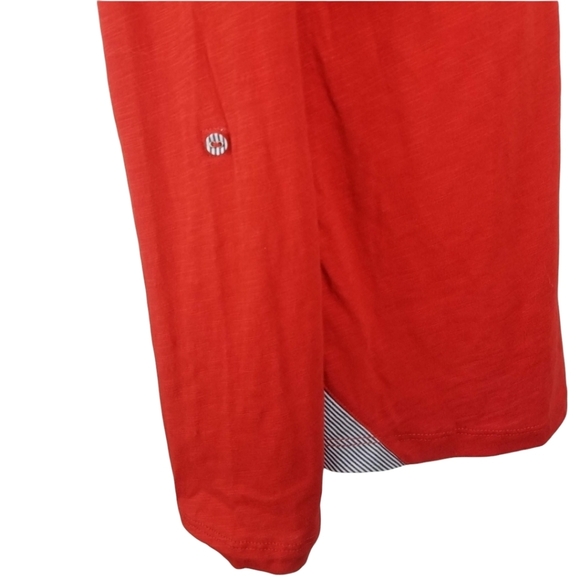 L.L. Bean Women's Size Med Orange Quarter-Button Ruffle Collar Long-Sleeve Top - Picture 4 of 7